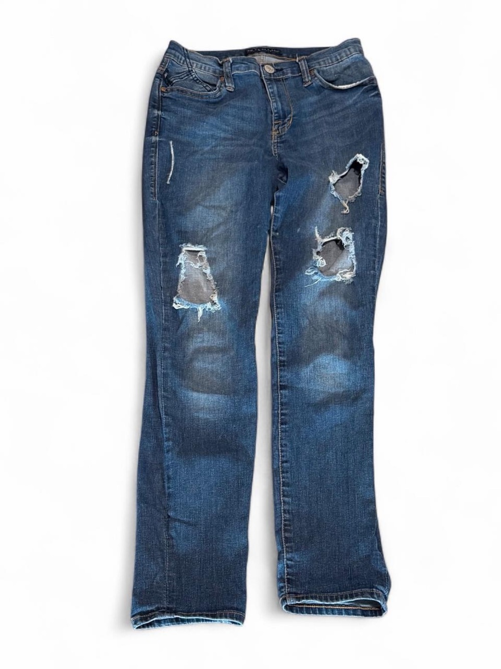 Rock & Republic Distressed Straight Leg Jeans Bee embroidery Sz 12